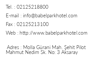 Babel Park Hotel iletiim bilgileri